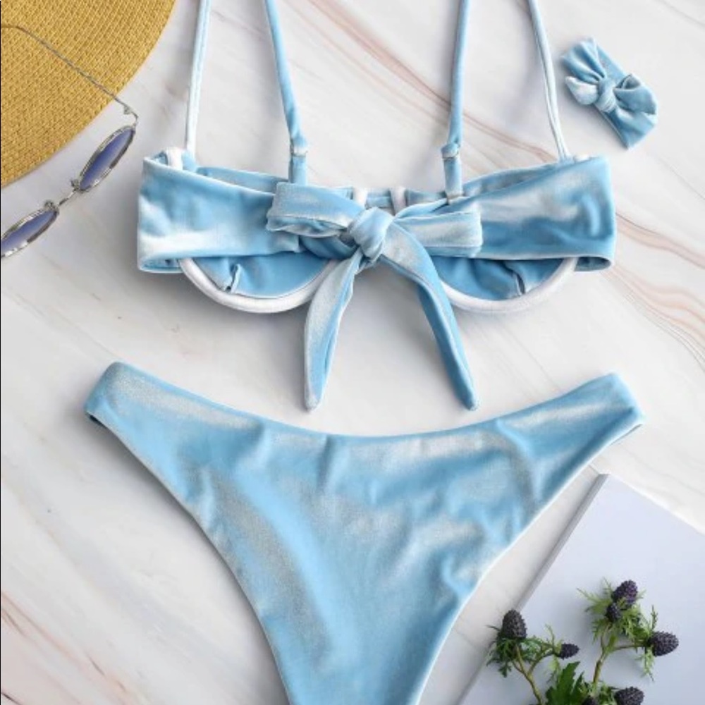 Light blue velvet bikini